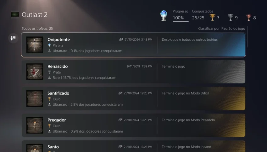 Faço O Troféu Messias Pra Você - Ps4 Ou Ps5 (Outlast 2)
