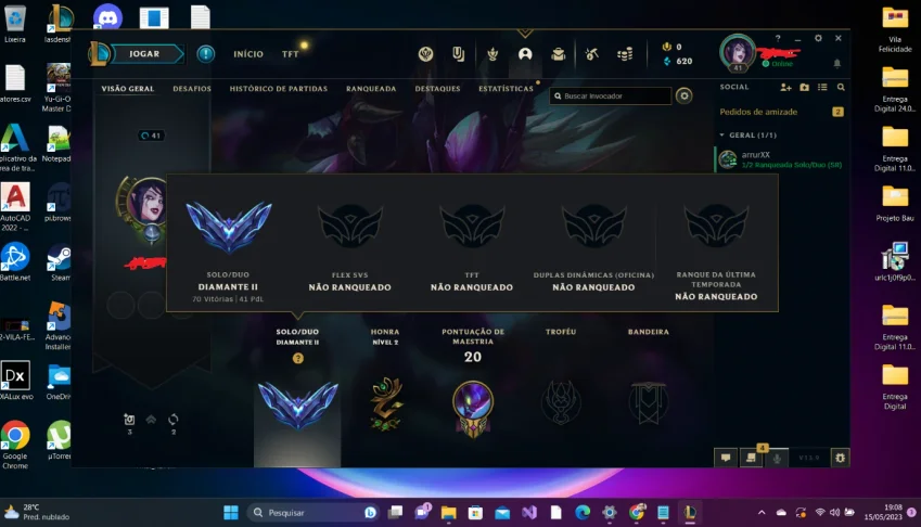 Conta D2 (Diamante 2) League Of Legends, Mmr Alto