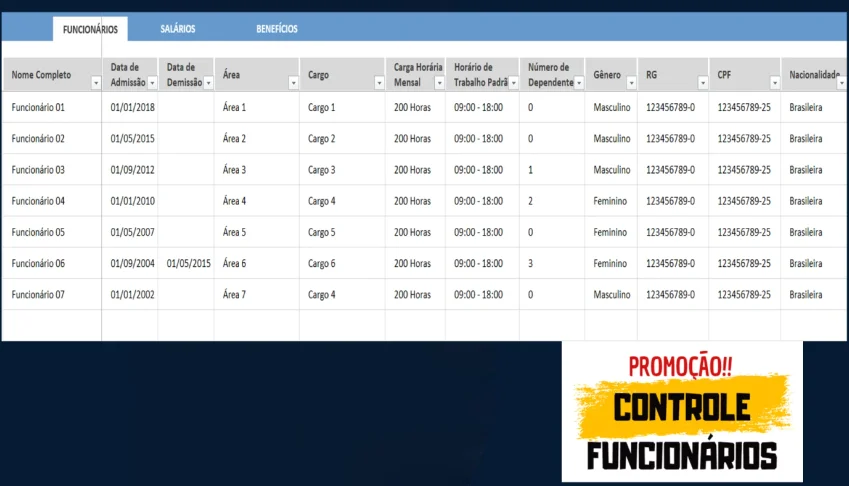 Planilha para Controle de Funcionários