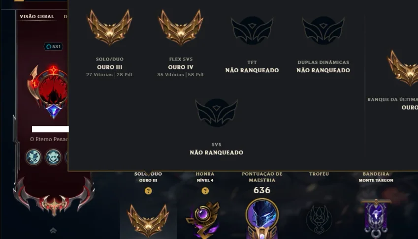 Ouro 3 com TODOS os Champs e 271 ( JG / TOP / MID )