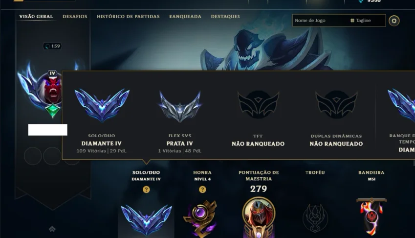 Diamante 4 com 110 Champs e 36 Skins
