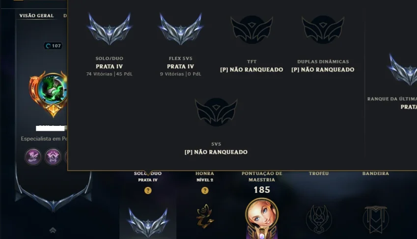 Prata 4 com 120 Champs e 60 Skins ( Mais de 150 Jogos )