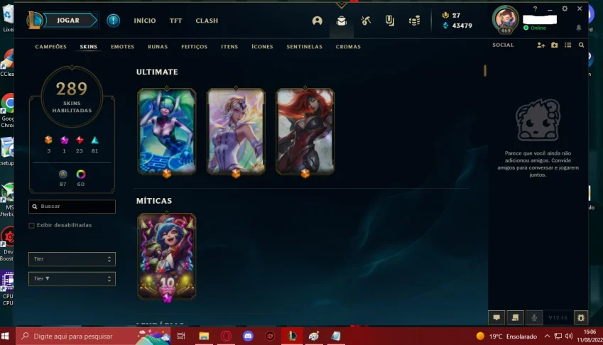 CONTA PLATINA IV LVL 469 3 ULTIMATES 289 SKINS ALL CHAMPIONS