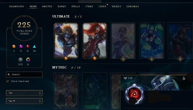 CONTA LOL 125 CHAMPIONS (225 SKINS - ELO PLAT I)