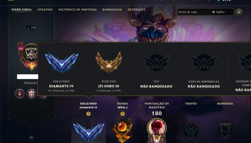 Diamante 4 com 75 Champs e 29 Skins