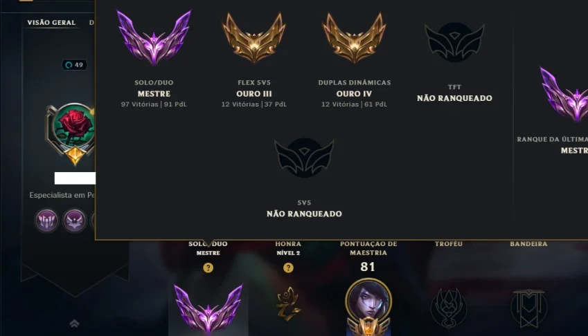 Conta Mestre com 65 Champs e 15 Skins ( 91 PDL )
