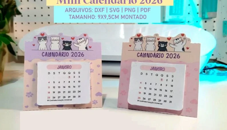 Mini Calendário 2026 Gatinhos - Arquivos Digitais