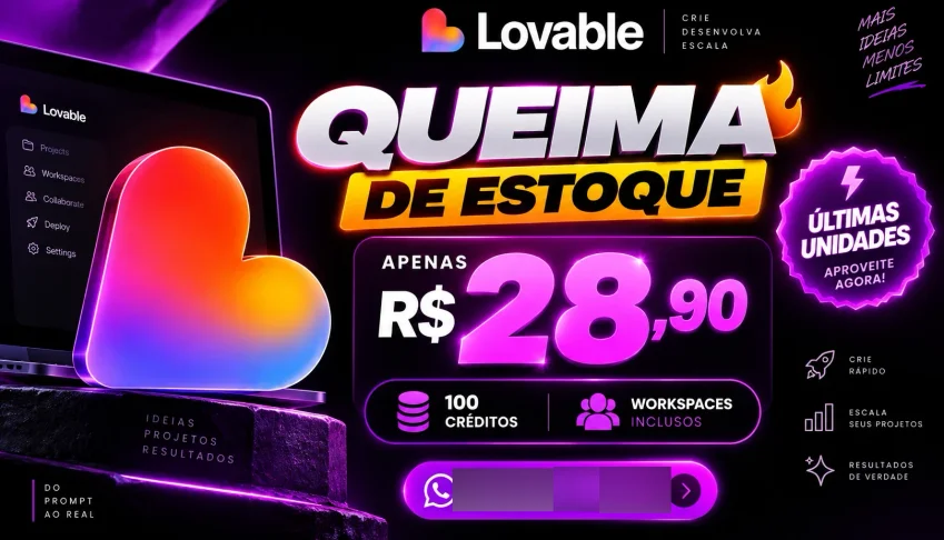 100 Créditos Lovable — Queima de Estoque