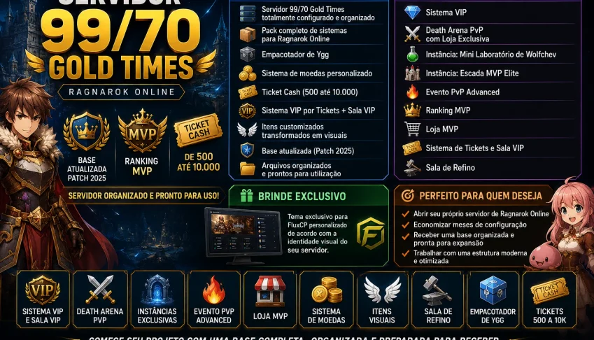 Servidor rAthena Pré Configurado LvL 99/70 Gold Times