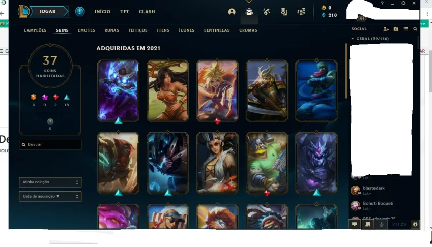 CONTA DE LOL LEVEL 191, 37 SKIN 179 EMOTES 2 CROMAS