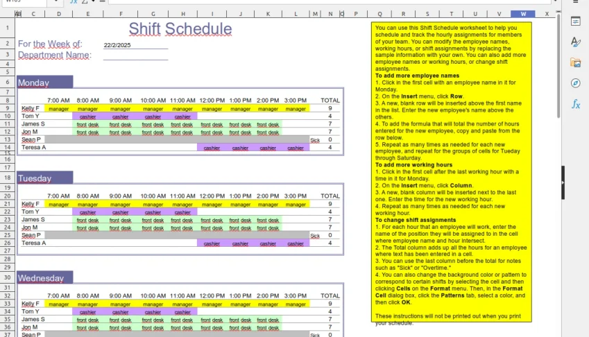 Employee Shift Schedule - Spreadsheet