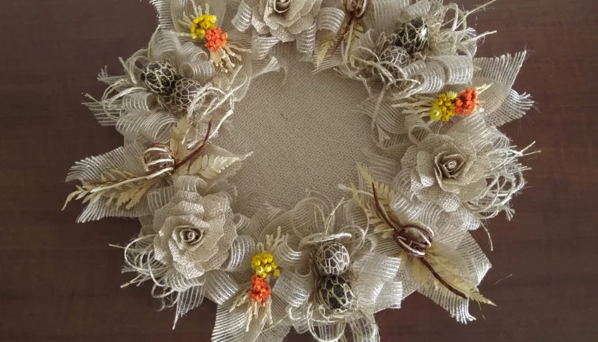 Base de Arranjo de Mesa com Flores de Juta - 32 cm