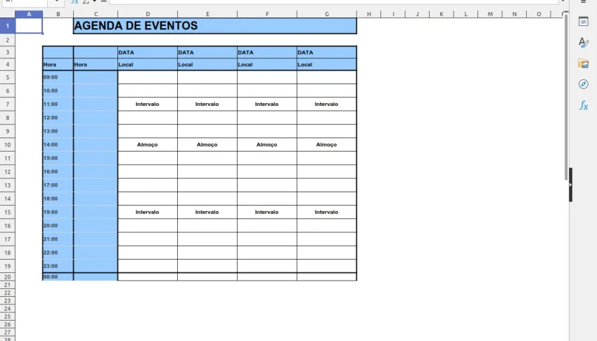 Planilha Excel para Agenda de Eventos