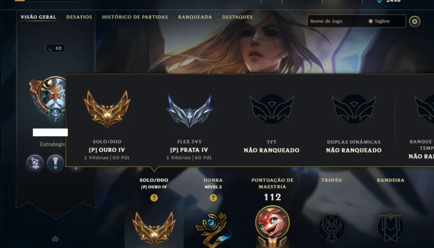 Ouro 4 com 70 Champs e 27 Skins