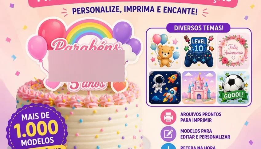 Pack topo de bolo prontas para impressão e edição