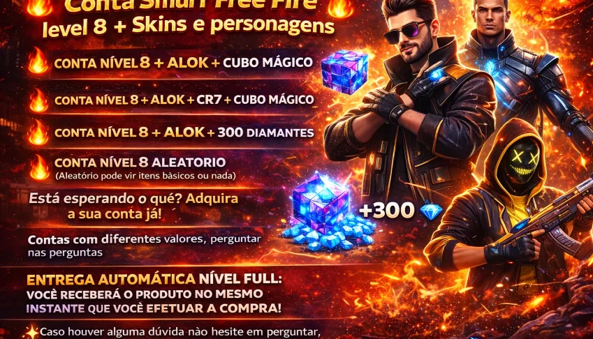 🔥 Conta Smurf Free fire level 8 + Skins e personas 🔥