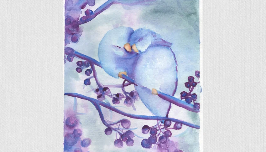 Aquarela Original Pássaros A4 - Sem Moldura