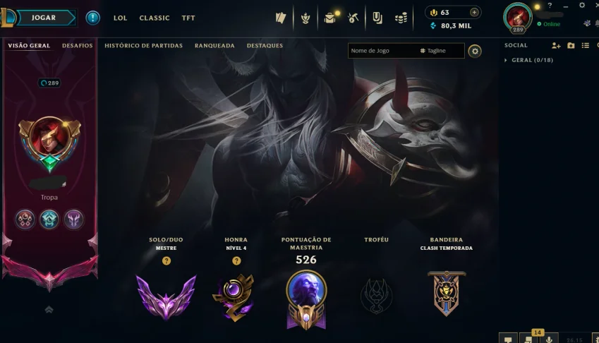 Conta Mestre 150pdl +, mmr de Grão Mestre, com skins míticas