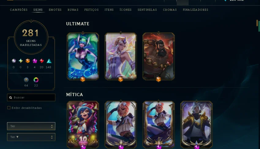 Todos os Campeões+nv575+280k Essência + 281 Skins!