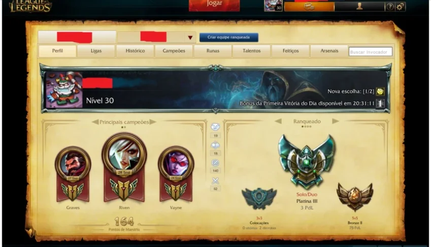 Conta Platina League Of legends