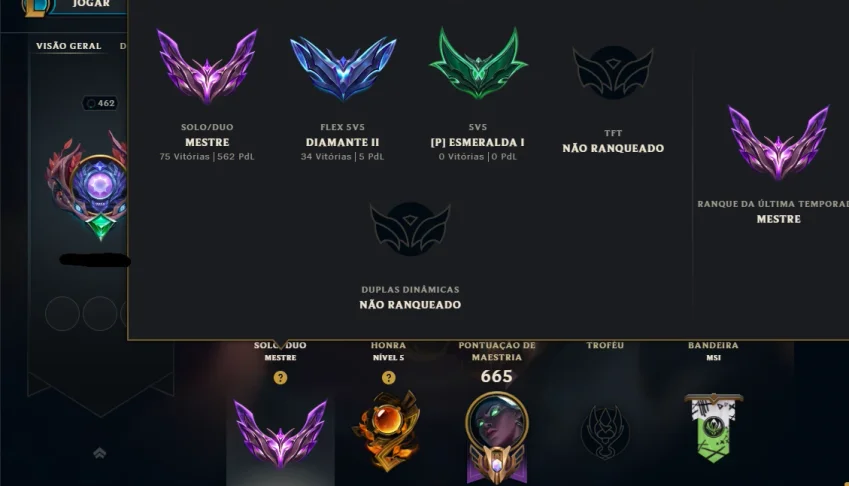Conta Mestre + 500 Pdl Full Champions 292 Skins Full Acesso
