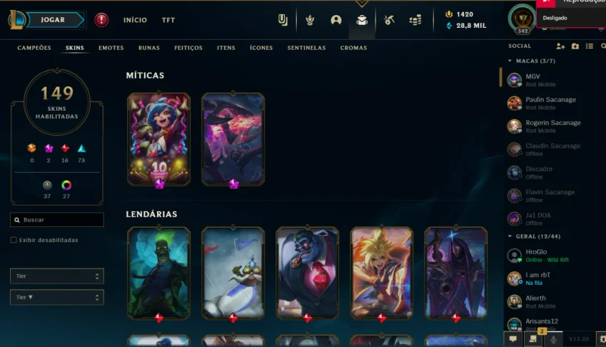 Conta lol 1420rp 28k essencia azul ex diamante 2 anos