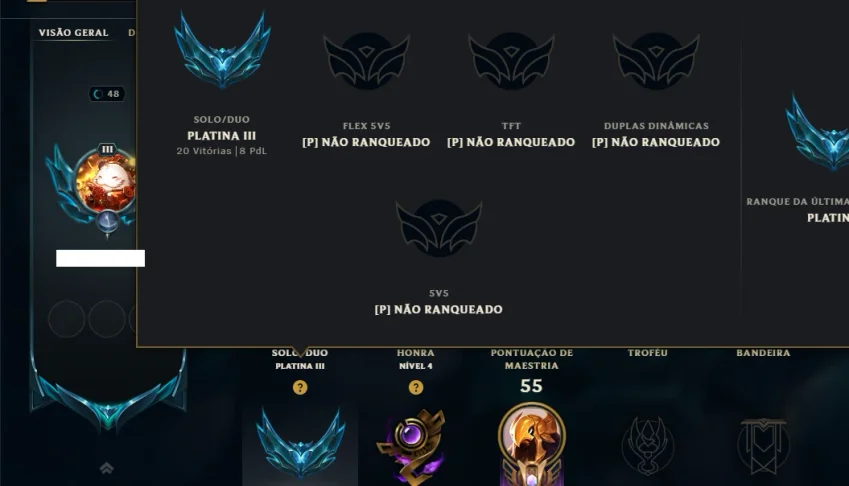 Platina 3 com 50 Champs e 48 Skins ( ADC / MID )