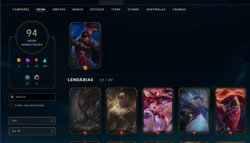 Conta De Lol com 94 skins lvl 189 Prata III
