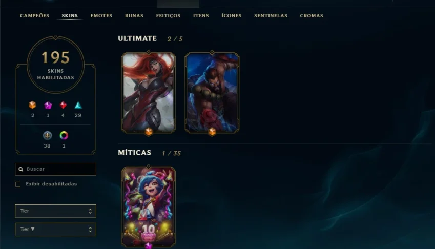 Conta LOL - 194 skins sendo 2 ult, 1 Mit, 4 Lend, 29 Epicas