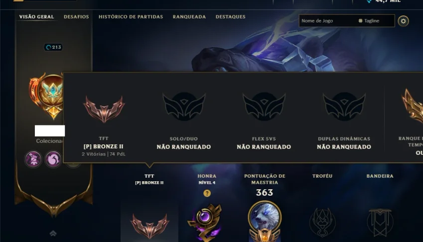 Unranked com 130 Champs e 130 Skins ( TOP / JG / MID )