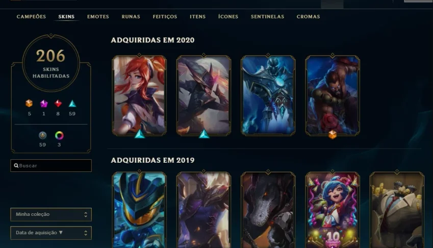 Conta lol lvl 261(todas ultimates,+200) quase todos campeões