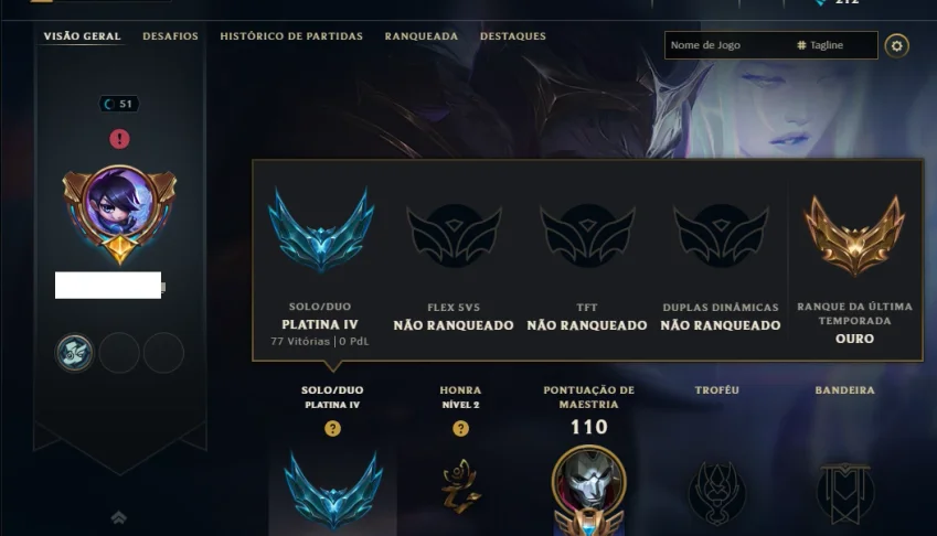 Platina 4 com 60 Champs e 24 Skins +1700 RP