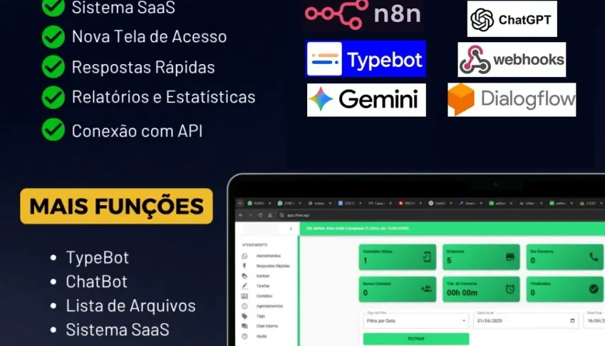 Whaticket Gold Multi Atendimento Saas+kanbam+chatgpt+n8n+Typ
