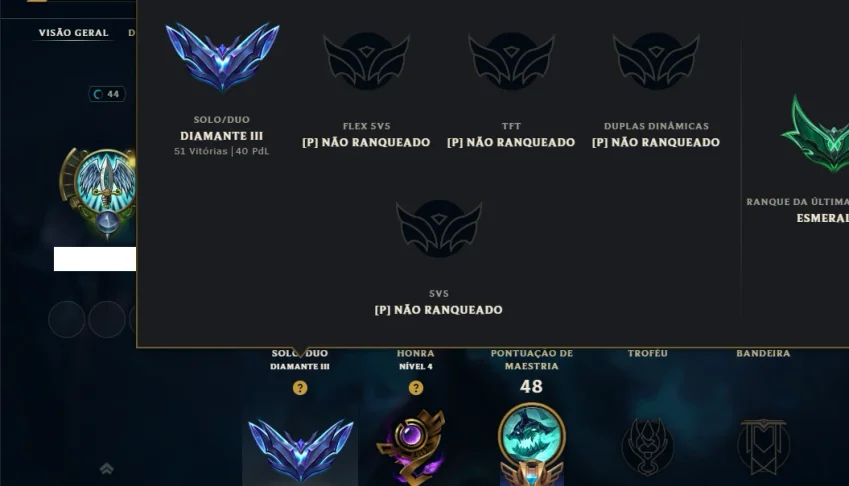 Diamante 3 com 55 Champs e 45 Skins