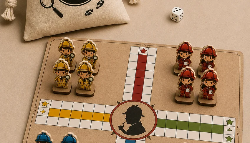 Jogo de Ludo Detetives em MDF com Saquinho de Algodão