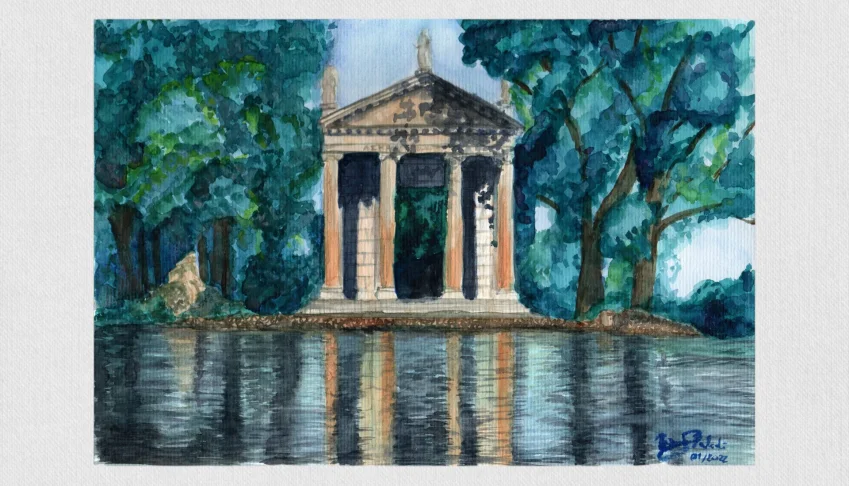Aquarela Original Templo A4 - Sem Moldura