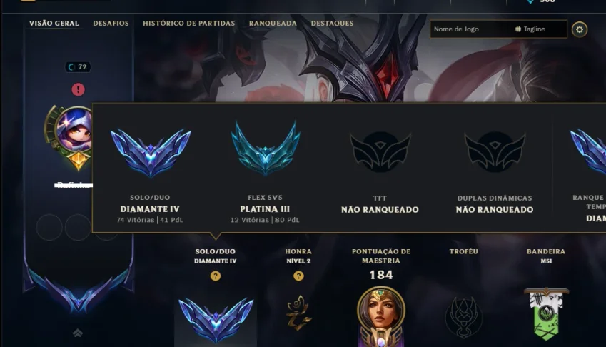 Diamante 4 com 100 Champs e 24 Skins