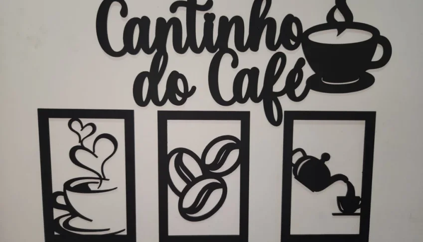 Kit 4 Peças Cantinho do Café em MDF Preto 25 cm