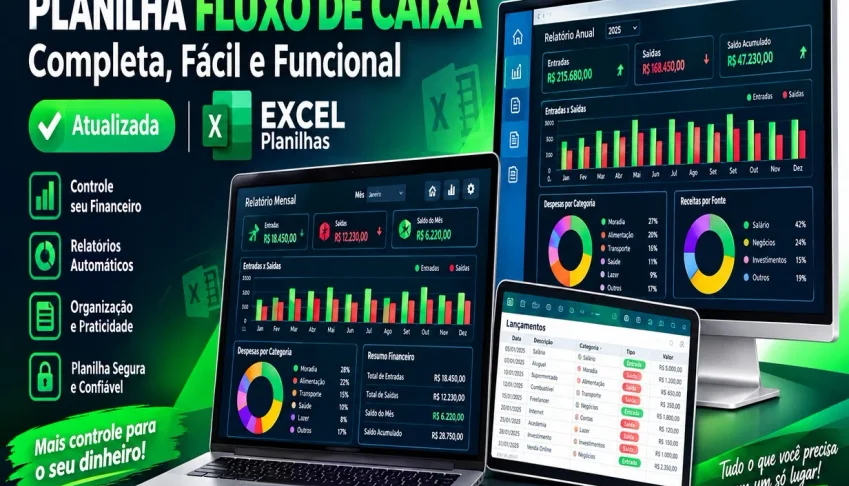 Planilha Fluxo De Caixa C/ Dashboard - Pessoal / Empresarial