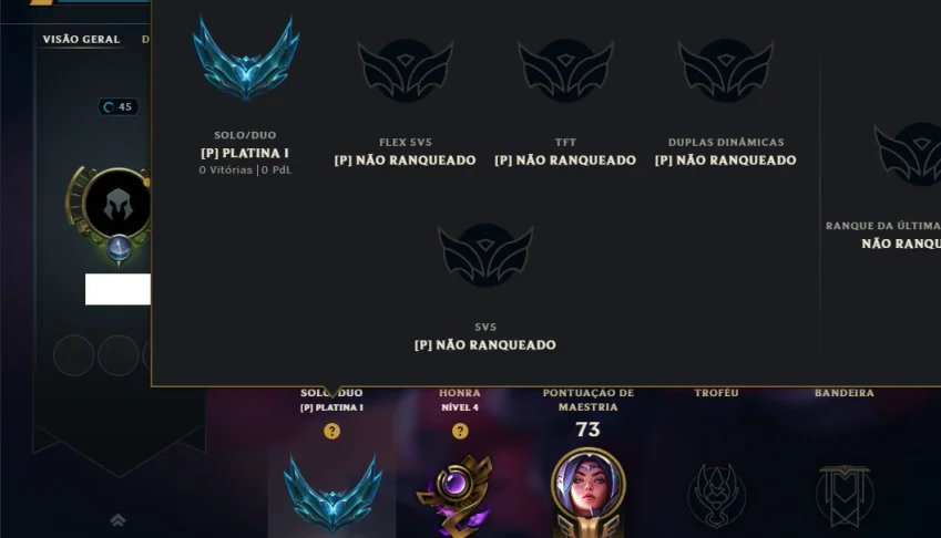 Platina 1 com 70 Champs e 49 Skins