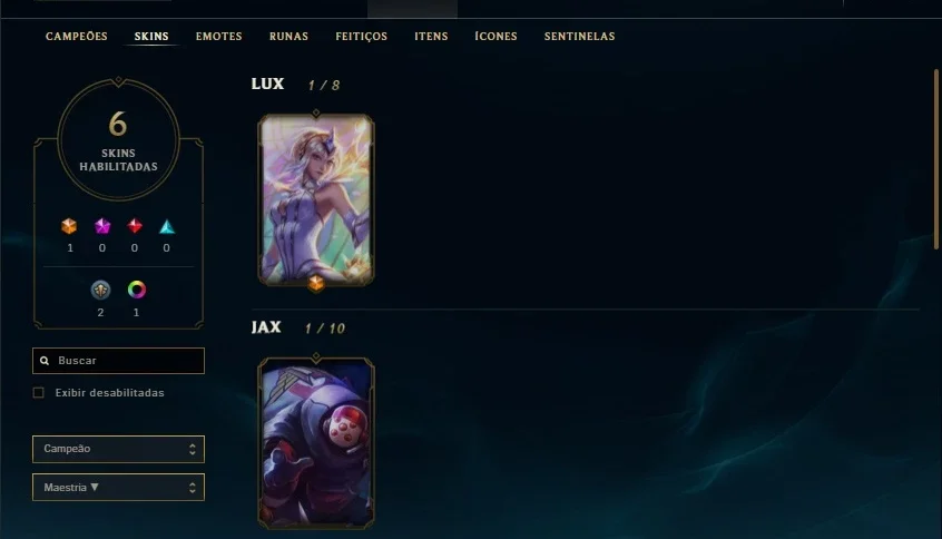 Conta League of legends, Diamante 5 , 44 Champs, 6 Skins