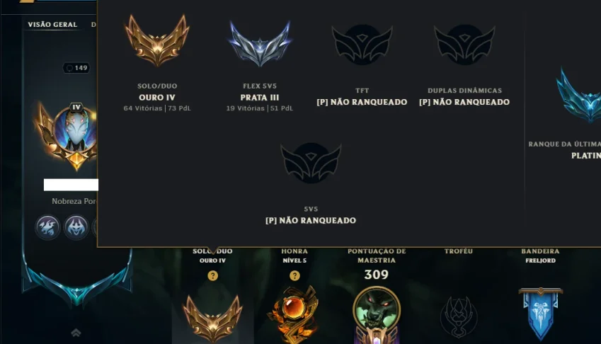 Ouro 4 com 115 Champs e 97 Skins +1 Prestigio ( MID / ADC )