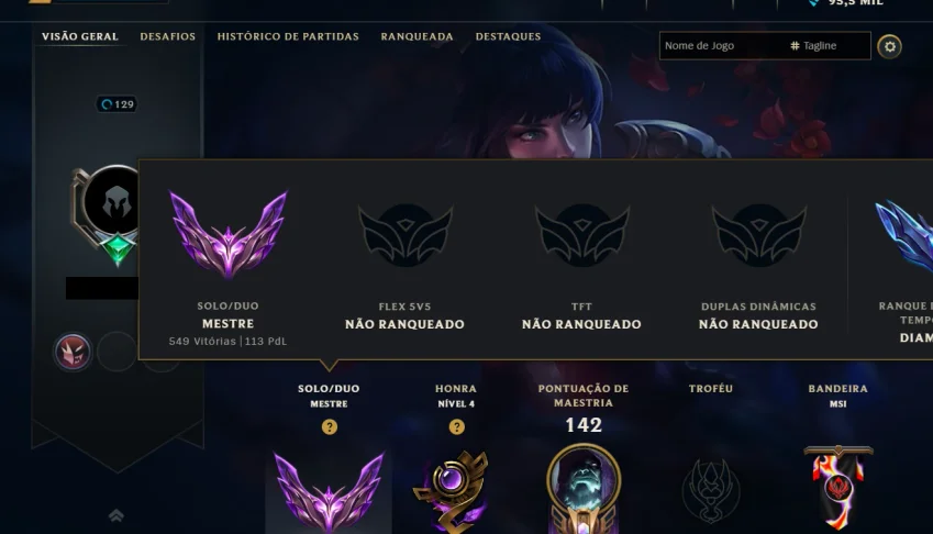 Conta LoL Rank Elo Mestre Season Temporada 15