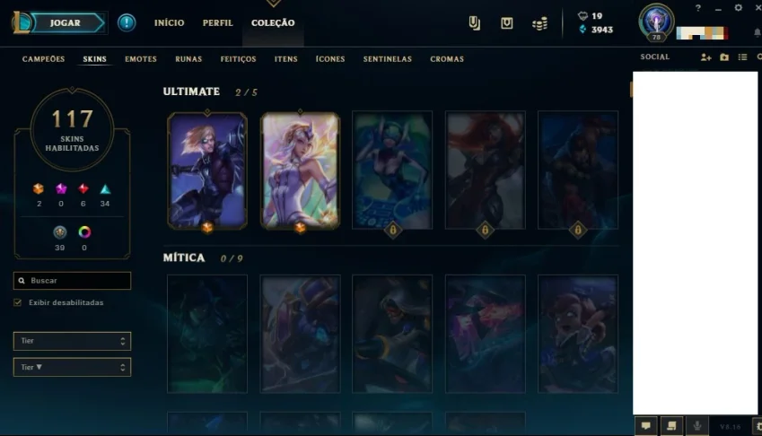 Conta de LoL Prata 5 com 40 skins e 2 ultimates!!