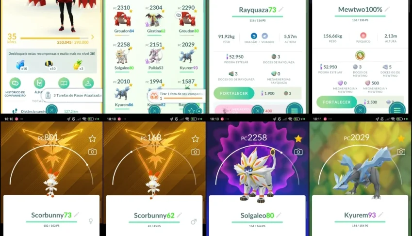 Nível 35 + Mewtwo 100% IV + Lendários Top (Rayquaza) Q278