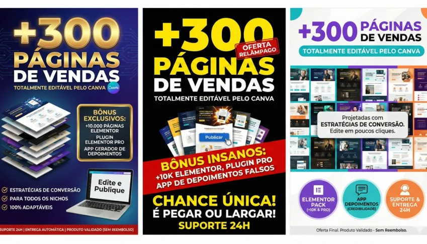 🚀 +300 Páginas De Vendas Totalmente Editáveis Pelo Canva