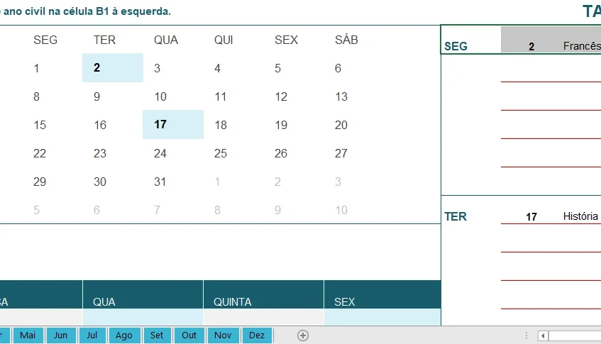 Calendario Do Aluno Com Tarefas Mensais -Editavel