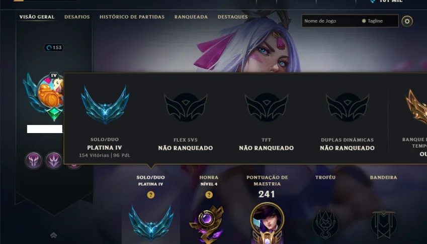 Platina 4 com 110 Champs e 35 Skins ( MAIN ADC )