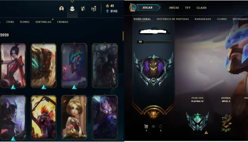 Kit 4 contas LOL otimas