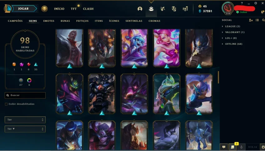 CONTA DE 2015 - EX PLAT - 98 SKINS - TODOS CHAMPS - LVL 319